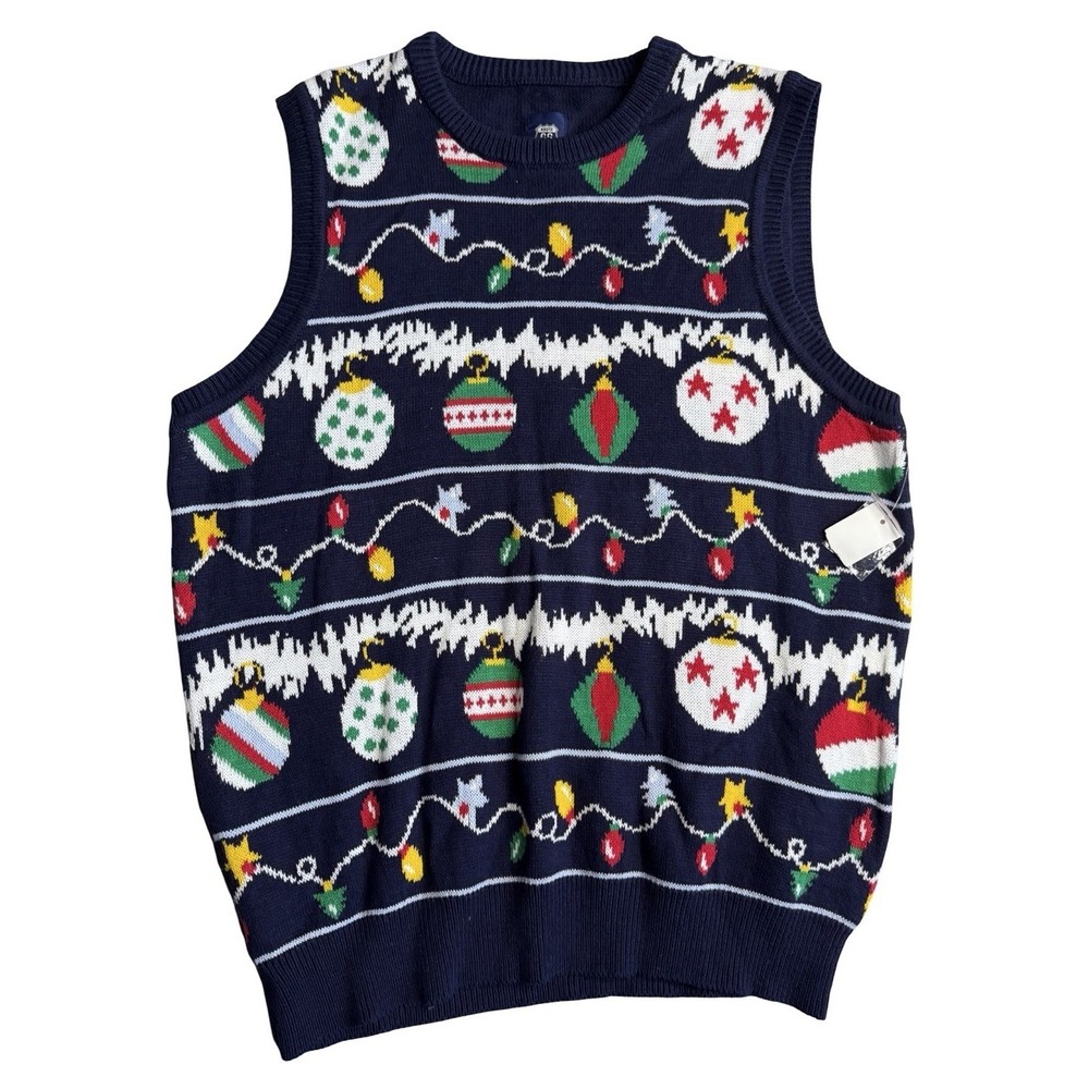 Route 66 Christmas Sweater Vest Mens Medium Holiday Ornaments Ugly Sweater NWT